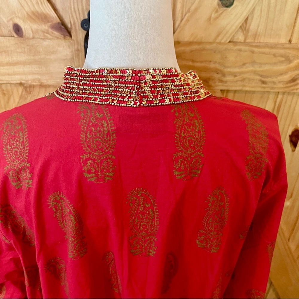 Denim 24/7 Red and Gold Ladies Embellished Long Sleeve Tunic - Picture 9 of 11